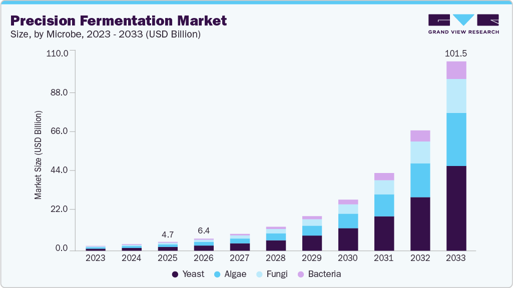 Precision fermentation market size and growth forecast (2023-2033)