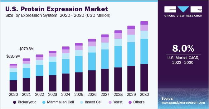 U.S. protein expression market size, by expression system, 2020 - 2030 (USD Million)