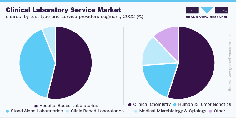 Clinical Laboratory Service Market shares, by test type and service providers segment, 2022 (%)